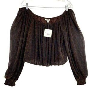 Charmed Hearts Boutique Off Shoulder Metallic Bronze Crop Top Blouse Puff Sleeve